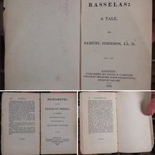 Load image into Gallery viewer, Johnson, Dr. Samuel [with] Madame [Sophie] Cottin. Rasselas: a Tale. [together with] Elizabeth; or, Exiles of Siberia. A Tale founded on facts, from the French of Madame Cottin. &gt;&gt;DOUBLE MINIATURE VOLUME&lt;&lt; Publication Date: 1835 CONDITION: GOOD
