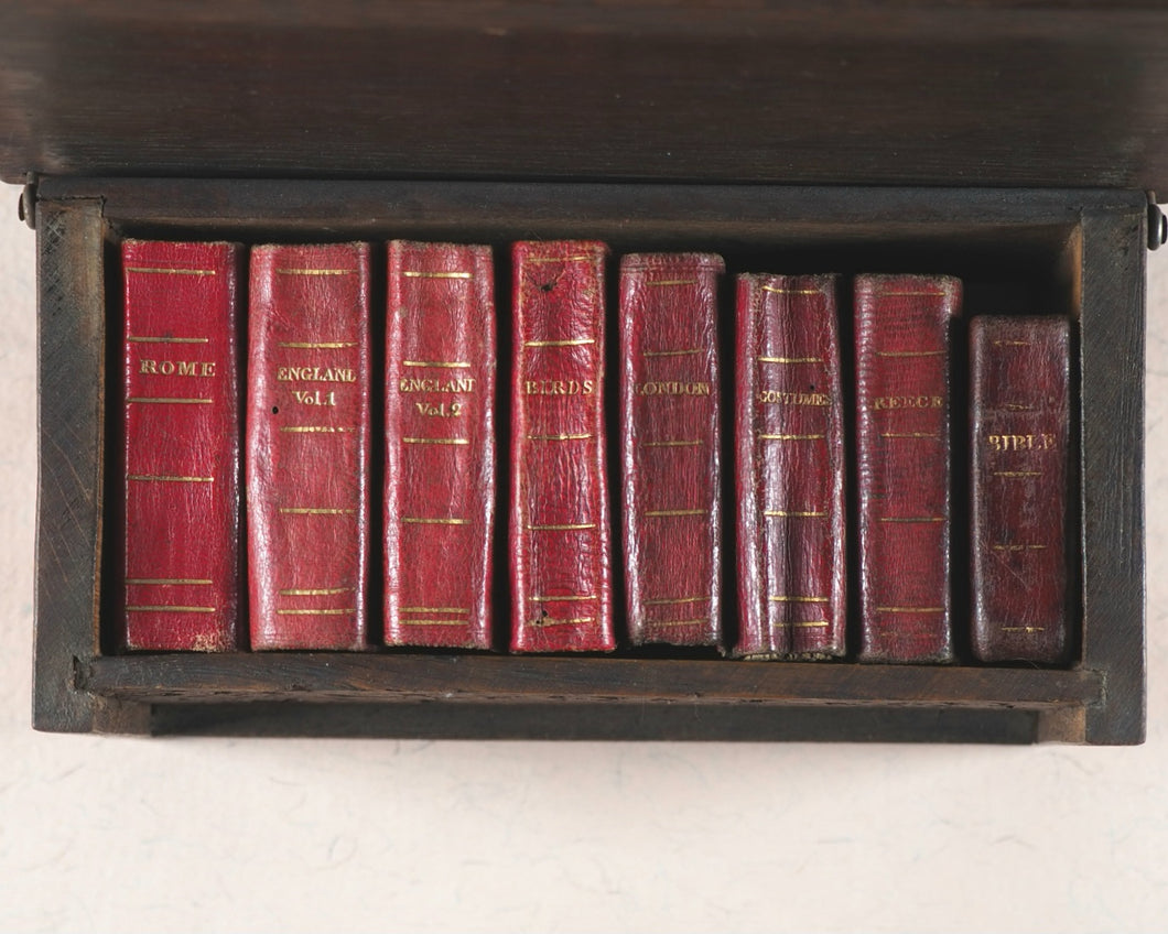 Miniature Historic Library,  in Eight volumes. Early illustrated miniature children's books in oak chest. Alfred Mills. Darton and Harvey. London. 1807-
