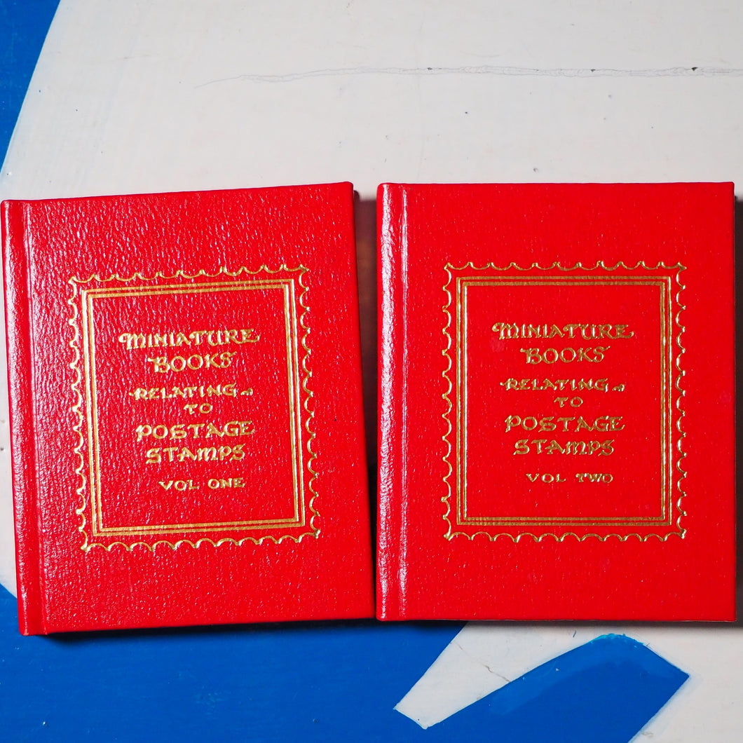 Levitan, Kalman L. MINIATURE BOOKS RELATING TO POSTAGE STAMPS. BLACK CAT PRESS. 1983. SET OF 2 MINIATURE BOOKS