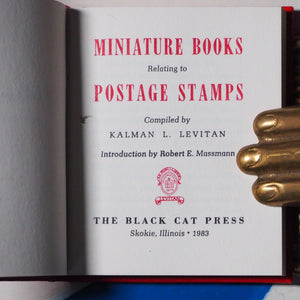 Levitan, Kalman L. MINIATURE BOOKS RELATING TO POSTAGE STAMPS. BLACK CAT PRESS. 1983. SET OF 2 MINIATURE BOOKS